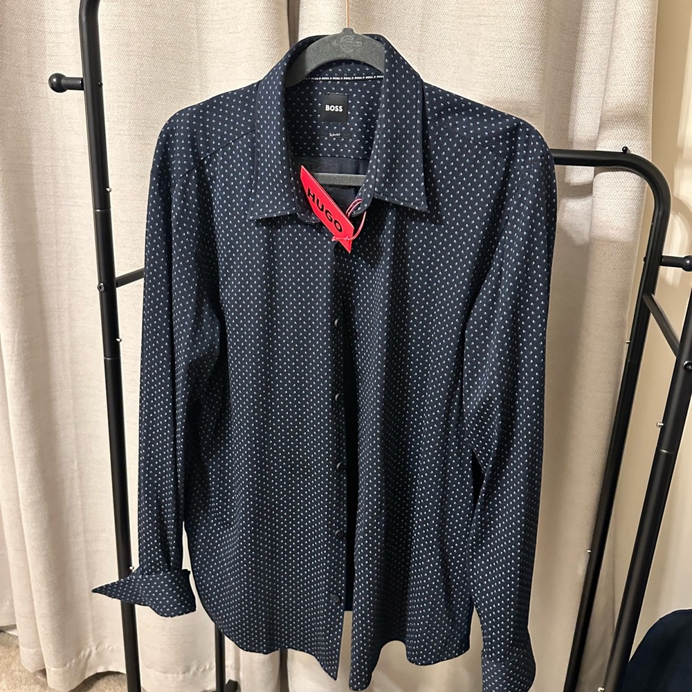 Hugo Boss Men's Navy Polka Dot Button Down Shirt